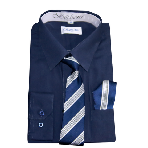 Boy's Dress Shirt/Necktie/Hanky | N°724 | Navy