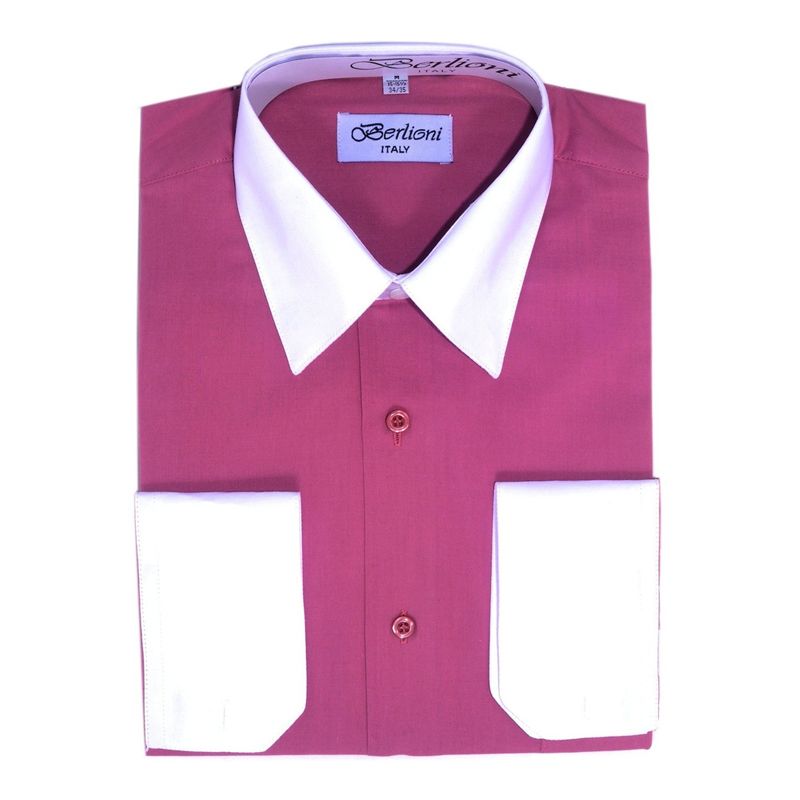 berlioni dress shirts Dress Shirt Men's French Convertible Cuff Red XL3 17-17.5 Sleeve 32/33