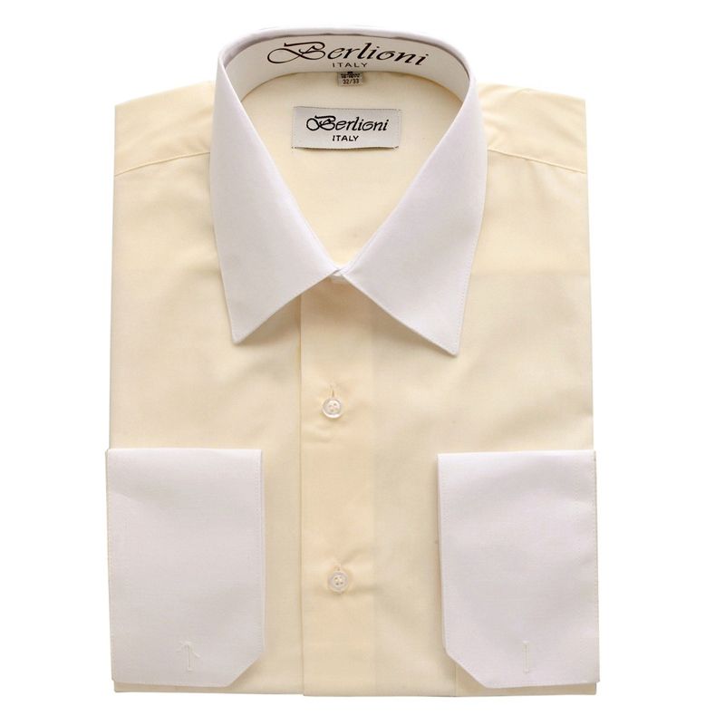 Mens Two Tone Contrast Dress Shirt with White Collar and Convertible Cuffs Off White XL7 17-17.5 Sleeve 36/37 Mens Two Tone Contrast Dress Shirt with White Collar and Convertible Cuffs Off White XL7 17-17.5 Sleeve 36/37