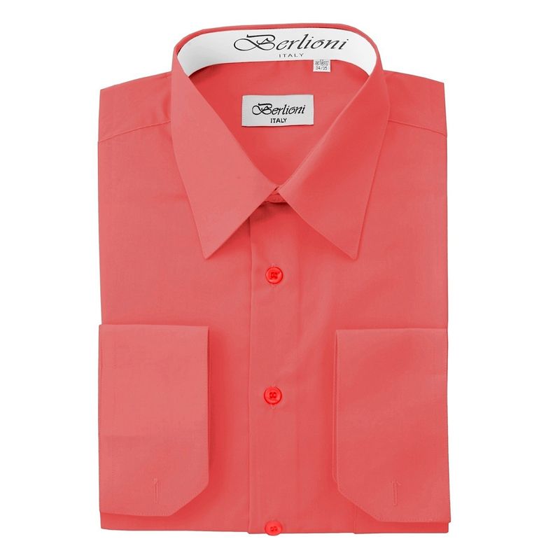 coral pink men's dress shirt Mens Solid Coral Long Sleeve Dress Shirt, Size: S, Color: Coral