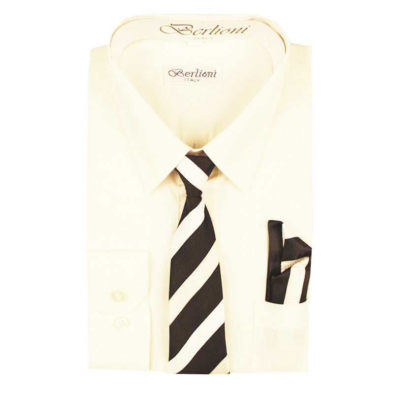 Boy's Dress Shirt/Necktie/Hanky | N702 | Off White 10 Boy's Dress Shirt/Necktie/Hanky | N702 | Off White 10