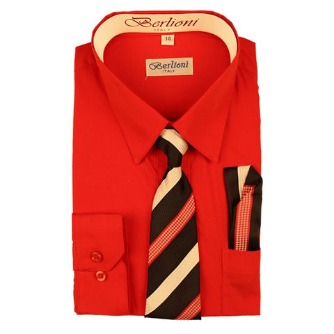 Boy's Dress Shirt/Necktie/Hanky | N°708 | Red