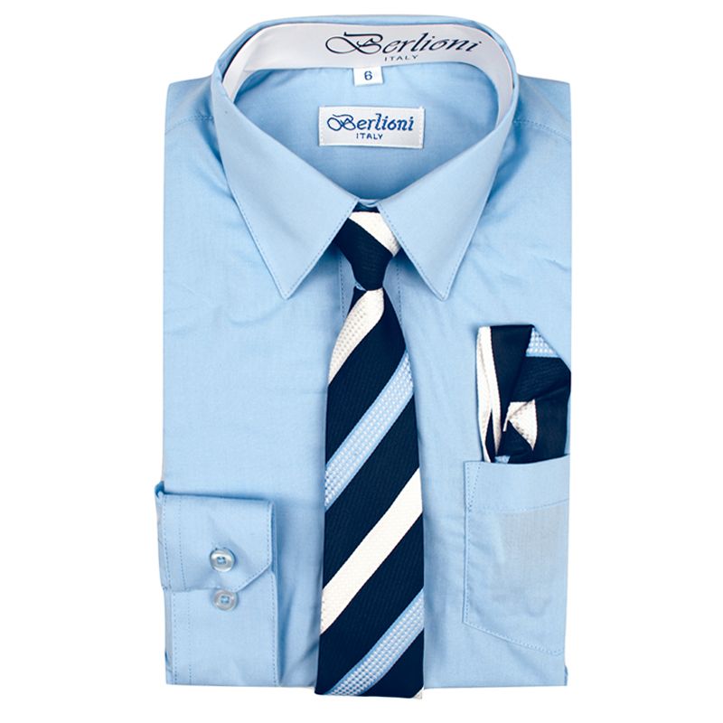 Berlioni Boy's Dress Shirt/Necktie/Hanky 4 Light Blue Berlioni Boy's Dress Shirt/Necktie/Hanky 4 Light Blue