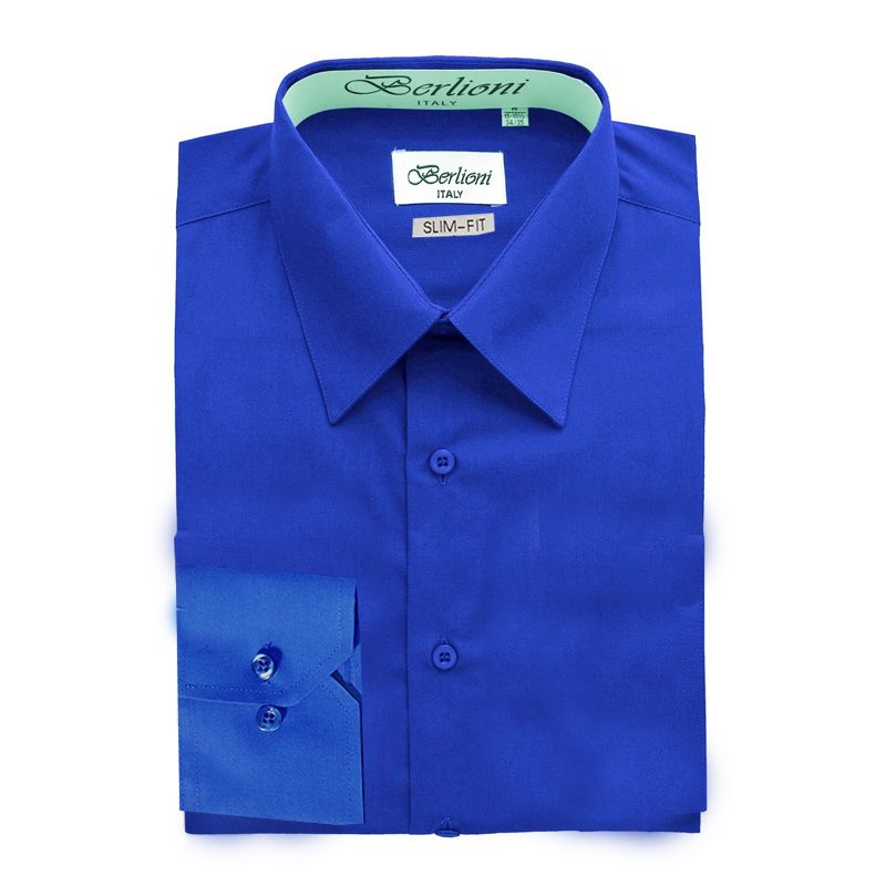 royal blue dress shirt slim fit Men's Slim Fit Solid Color Dress Shirt (Royal Blue) Royal Blue / Small/14-14.5 Neck/32-33 Sleeve