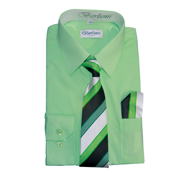 light green dress shirt and tie Hisdern Non-iron Sage Green Dress Shirt and Striped Tie 4XL main image 1
