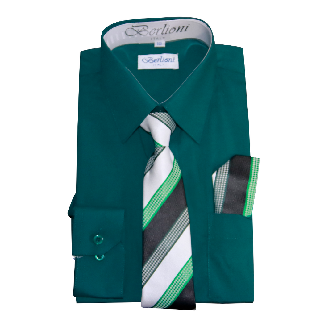 Boy's Dress Shirt/Necktie/Hanky | N719 | Hunter Green 2 Boy's Dress Shirt/Necktie/Hanky | N719 | Hunter Green 2
