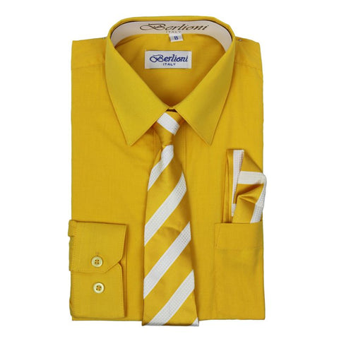 Boy's Dress Shirt/Necktie/Hanky | N°728 | Gold