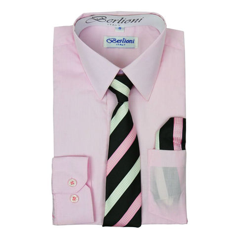 Boy's Dress Shirt/Necktie/Hanky | N°703 | Pink