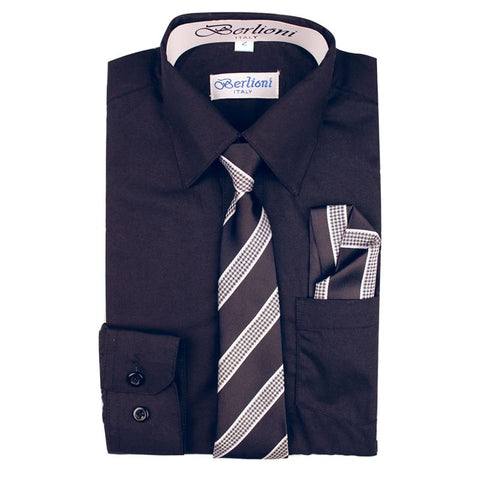 Boy's Dress Shirt/Necktie/Hanky | N°725 | Black