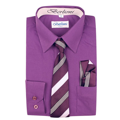 Boy's Dress Shirt/Necktie/Hanky | N°723 | Purple